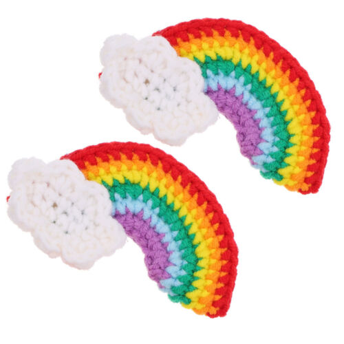 2 Crochet Rainbow Cloud Flatback Appliques for DIY Craft Accessory - Picture 1 of 12