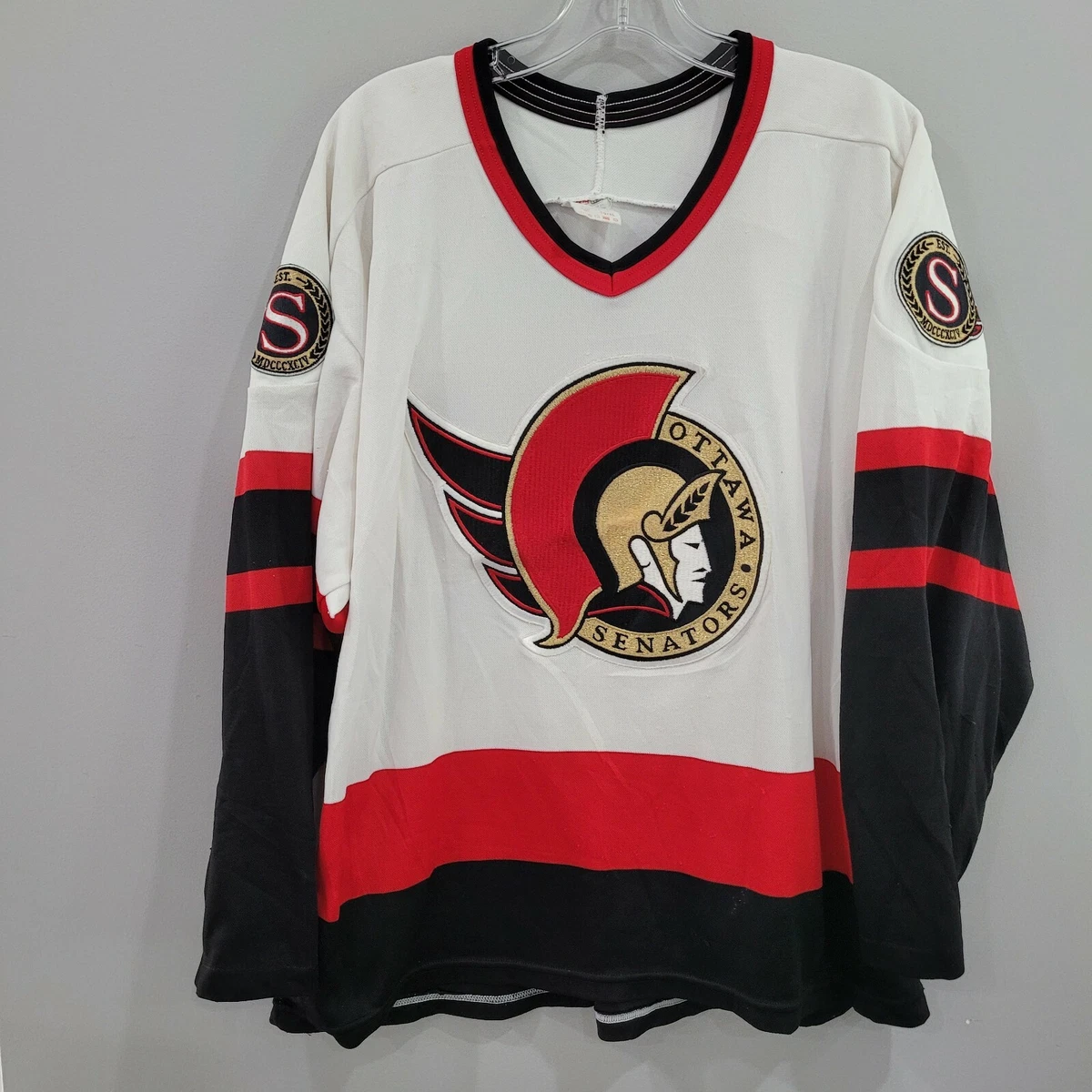 Vintage 90s CCM NHL Ottawa Senators 24 White Hockey Jersey Mens XL Sewn