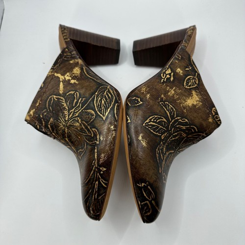 Patricia Nash Ruffina Mule Heels Womens Size 8.5 Brown Leather Gold Accents - Picture 10 of 11
