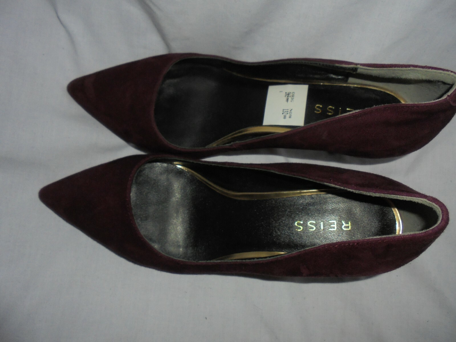 REISS  WOMEN BURGUNDY LEATHER SLIP ON HEEL SHOE SIZE UK 3 EU 36 VGC RRP £132.00 image 2