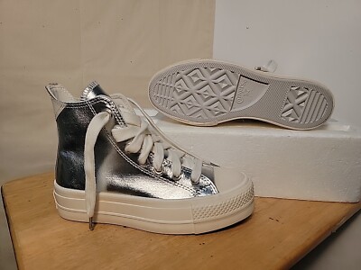 CONVERSE WOMEN'S CHUCK TAYLOR ALL-STAR PLATFORM CHROME SILVER SNEAKERS SIZE: 5