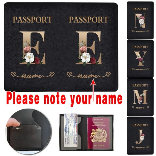 Personalised Custom names Passport Holder Protector Cover Leather Wallet Travel