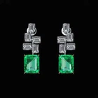 935 Silver Women's Emerald Cut Colombian Emerald & White CZ Art Deco Earrings
