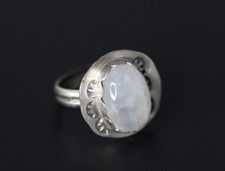 Moonstone Cabochon Gemstone .925 Sterling Silver Band Handmade Ring Size 6.5
