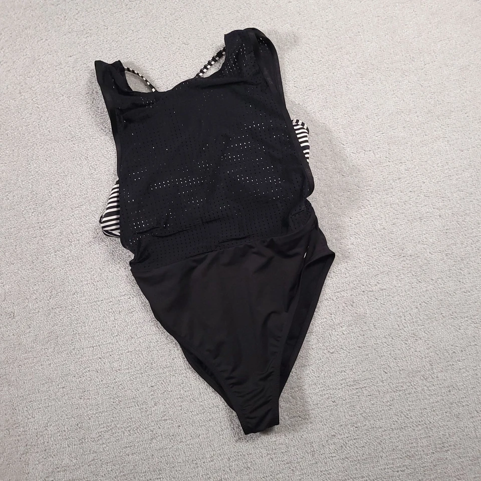 Nike Sport Layered Mesh 1 Piece Swimsuit Women's Large Black Removable Cups - Image 2 of 4