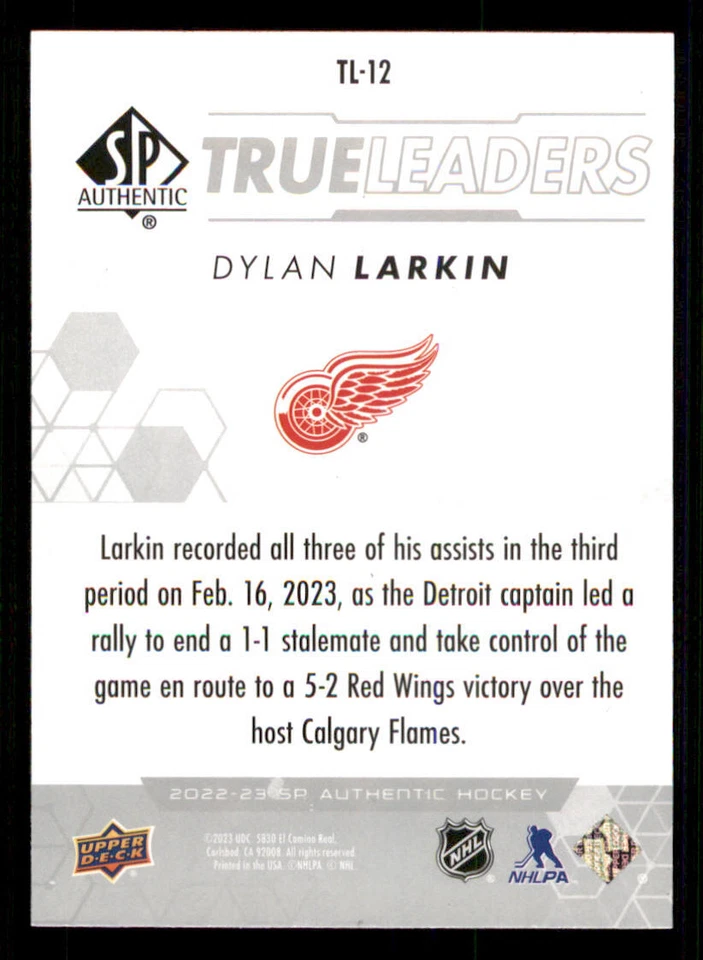2022-23 SP Authentic True Leaders #TL12 Dylan Larkin - Image 2 of 2