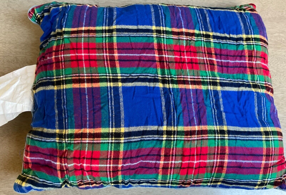 LL Bean Camp Pillow Green Blue Plaid Flannel