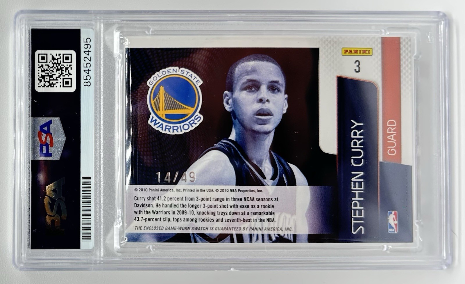 Stephen Curry Signed 2010-11 Panini Prestige Patch /49 ROOKIE UNIFORM PSA/DNA view 2