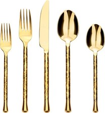 Glam Forged 20-Piece Titanium Gold Silverware Set, 18/10 Stainless Glam-Gold