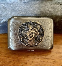 Art Nouveau Woman/Lady Goddess Cigarette Case, Antiqued Brass Wallet Stash Box