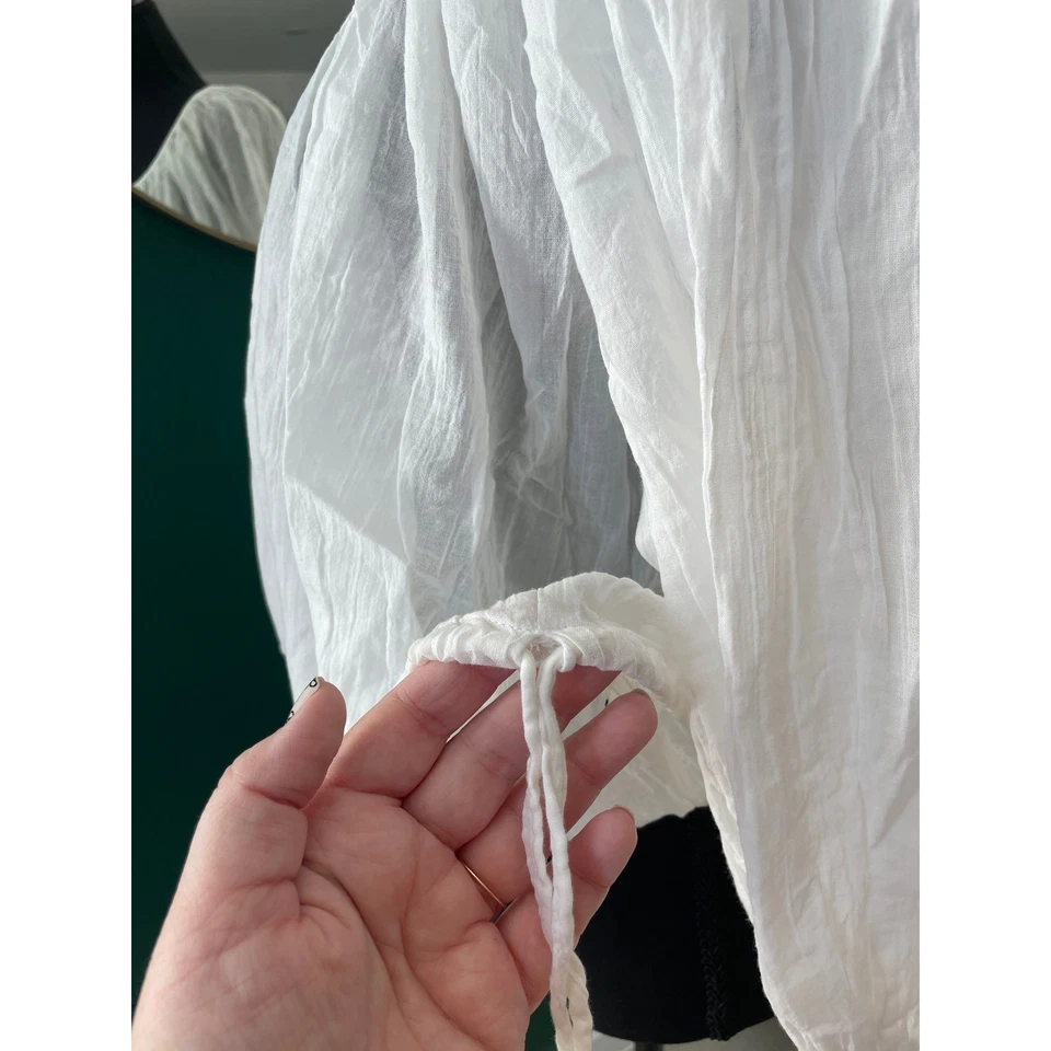 Пузырьковый кромки крестьянская блузка размер M белый романтический женский богемное коттеджкор прихоть - Изображение 4 из 4