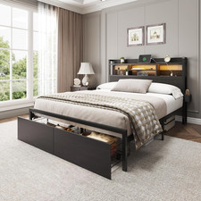 Full Size Bed Frame with Wood Headboard, Metal Platform Bed Frame Full Size w...