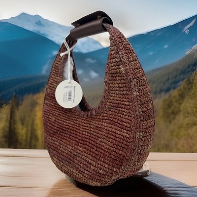 AUTH NWT STAUD Women s  Moon Woven Raffia Top Handle Tote Bag In Mahogany ~NEW~