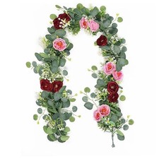 6FT Artificial Eucalyptus Flower Garland with Blue and White Roses for Parties