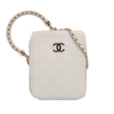 Chanel Cc Lambskin Round Handle Camera Case Women White One Size