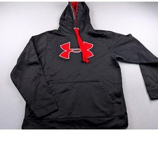 Under Armour Mens Storm Hoodie Black Red Embroidered Logo Fleece Sweatshirt MD