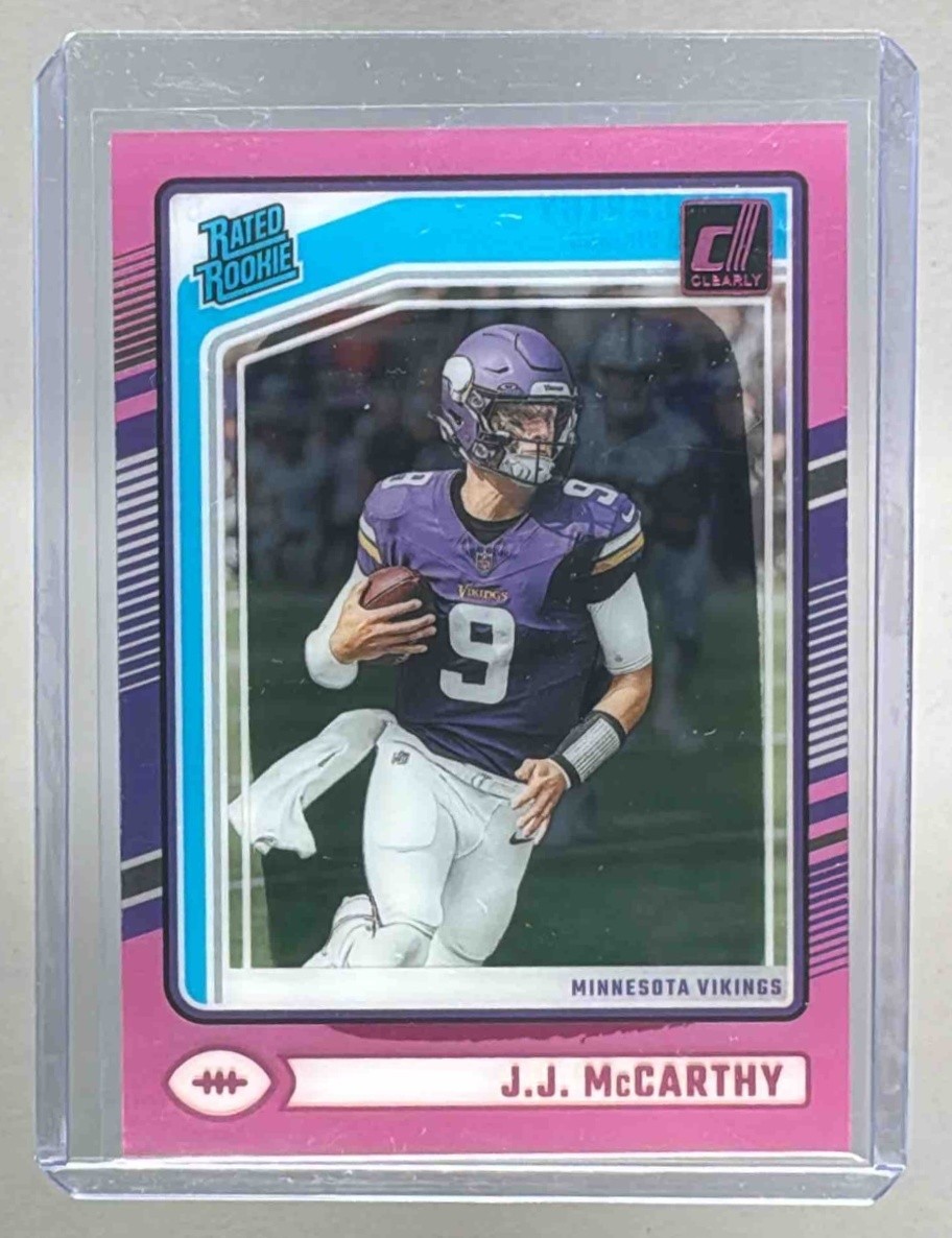 J.J. McCarthy 2024 Panini Clearly Donruss #61 Pink Rated Rookie