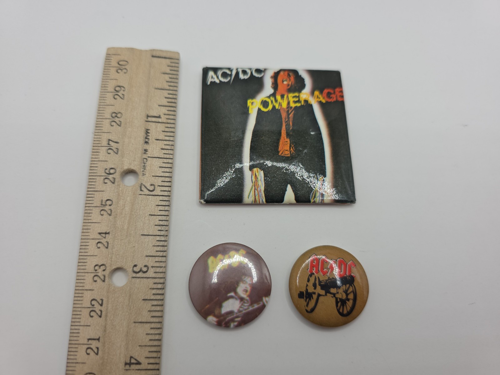 Lot 3 Vintage 1980s AC/DC Rock Band Pinback Buttons Angus Young