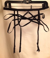 Victoria's Secret Strappy Garter Belt, sz M/L - black elastic cage with garters