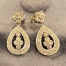 Natural Diamond 0.50ctw Drop Earrings K14WG Pt900 3.4g Japanese Estate
