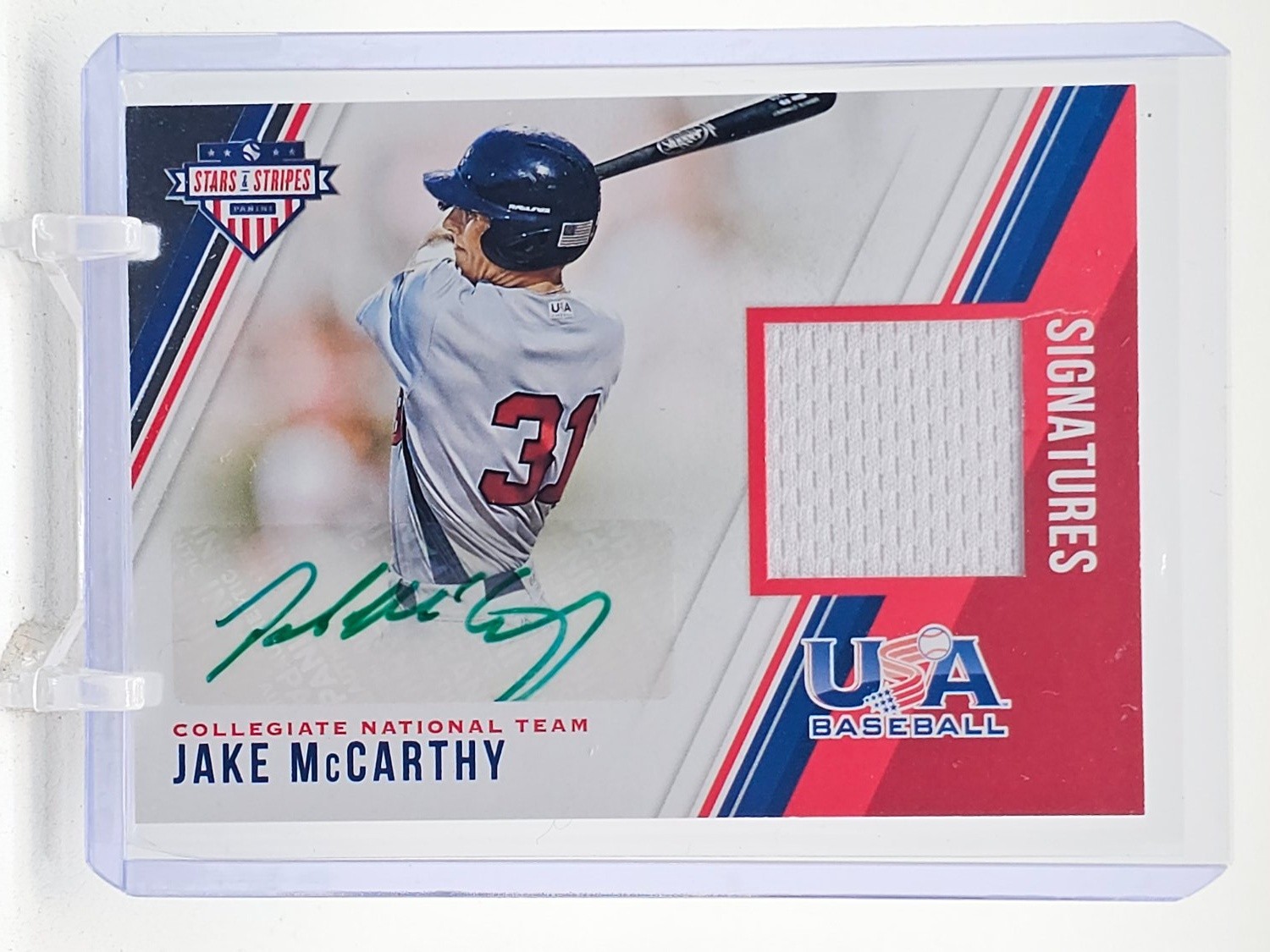 JAKE MCCARTHY 2018 STARS & STRIPES SIGNATURES AUTO PATCH /299 Q8210-5 view 1