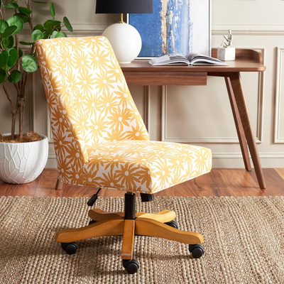 Chic Scarlet Yellow Flower Swivel Office Desk Chair for Stylish Workspaces