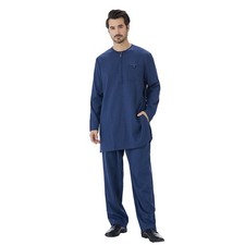 2Pcs Saudi Arab Jubba Thobe Muslim Men Long Sleeve Kaftan Dishdasha Thoub Dubai