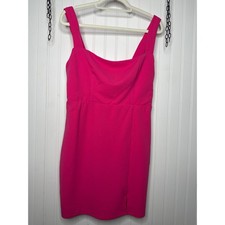 NWT Lulus Social Sensation Hot Pink Square Neck Mini Bodycon Dress Party Size L