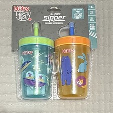 N by Thirsty Kids Super Sipper 15 oz Sippy Cup 2-Pack Spill Proof Straw Lid