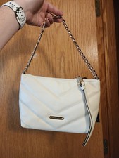 NWT Rebecca Minkoff Leather Ecru Quilted Crossbody Bag Gold Chain Chevron
