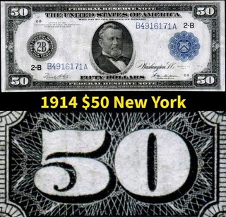 HGR SUNDAY 1914 $50 New York ((Beautiful Reverse Artwork)) LIGHTLY CIRCULATED