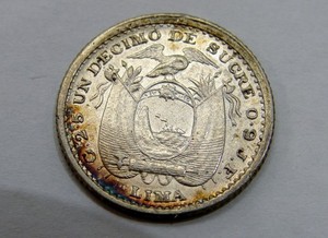Ecuador - 1900 Lima JF - Silver 1 Decimo - KM# 50.3