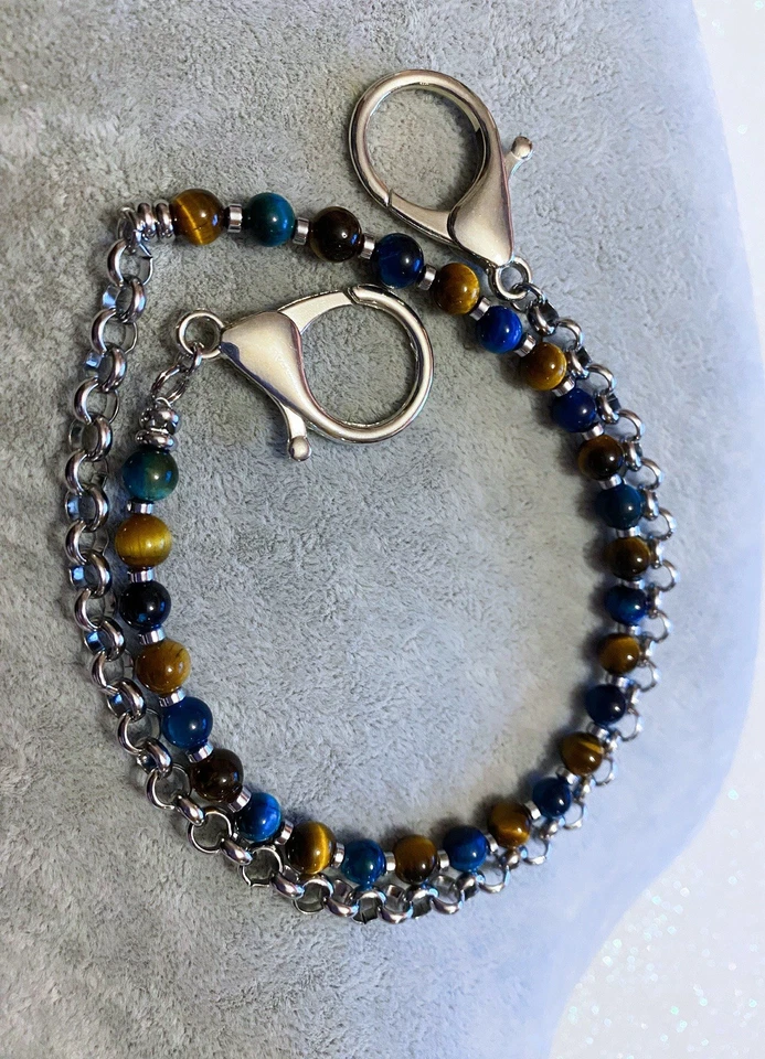 Catena Jeans da Uomo Pantaloni cinta Pietra Naturale Occhio di Tigre Blu 6mm - Immagine 4 di 4