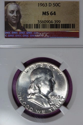 1963 D NGC 50C MS64 FRANKLIN HALF DOLLAR #B51881