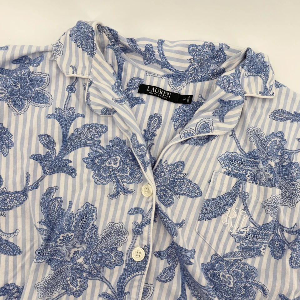 Conjunto de pijama para mujer Lauren Ralph Lauren azul floral a rayas talla mediana y grande Foto 4 de 4