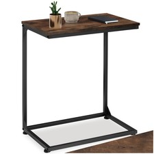 Beistelltisch in C-Form Couchtisch Sofa Bett Tisch Metall Holz Industrie schwarz