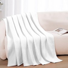 100 Cotton Blankets for Bed Waffle Weave Blanket Breathable Soft Woven 50x60