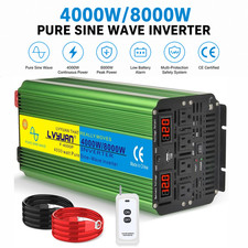 4000W 8000W Pure Sine Wave Power Inverter 12V to 110V/120V Converter Remote 4AC