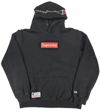 Champion X Supreme black 100 Cotton Hoodie hooded sweatshirt adults Large