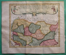 1703 RARE ORIGINAL MAP HUNGARY ROMANIA TRANSYLVANIA SERBIA SLOVAKIA BULGARIA
