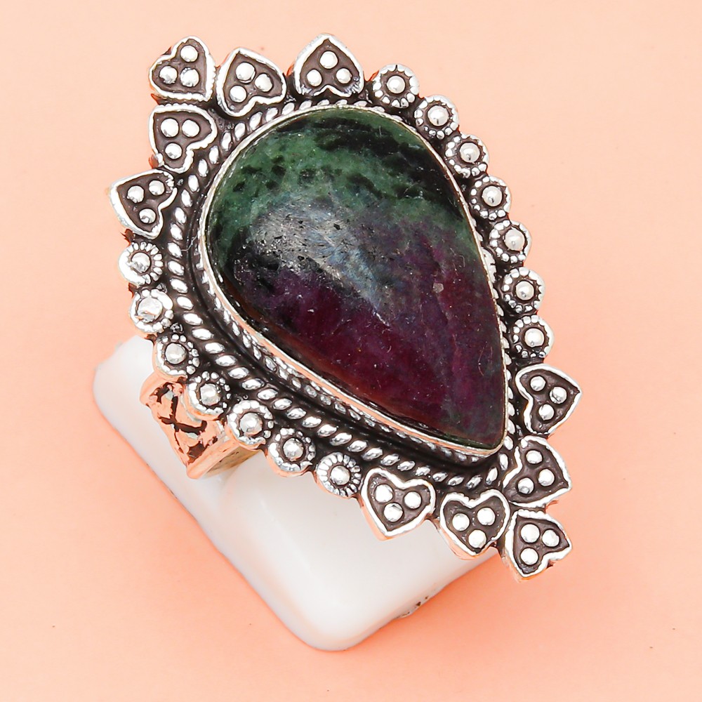 Ruby Zoisite Gemstone Handmade Silver Jewelry 8.5mm