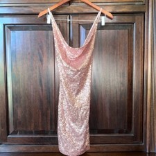 NWT!! Fashion Nova Woman’s Sequined Dress, L, Rose Gold Cocktail Formal Wedding