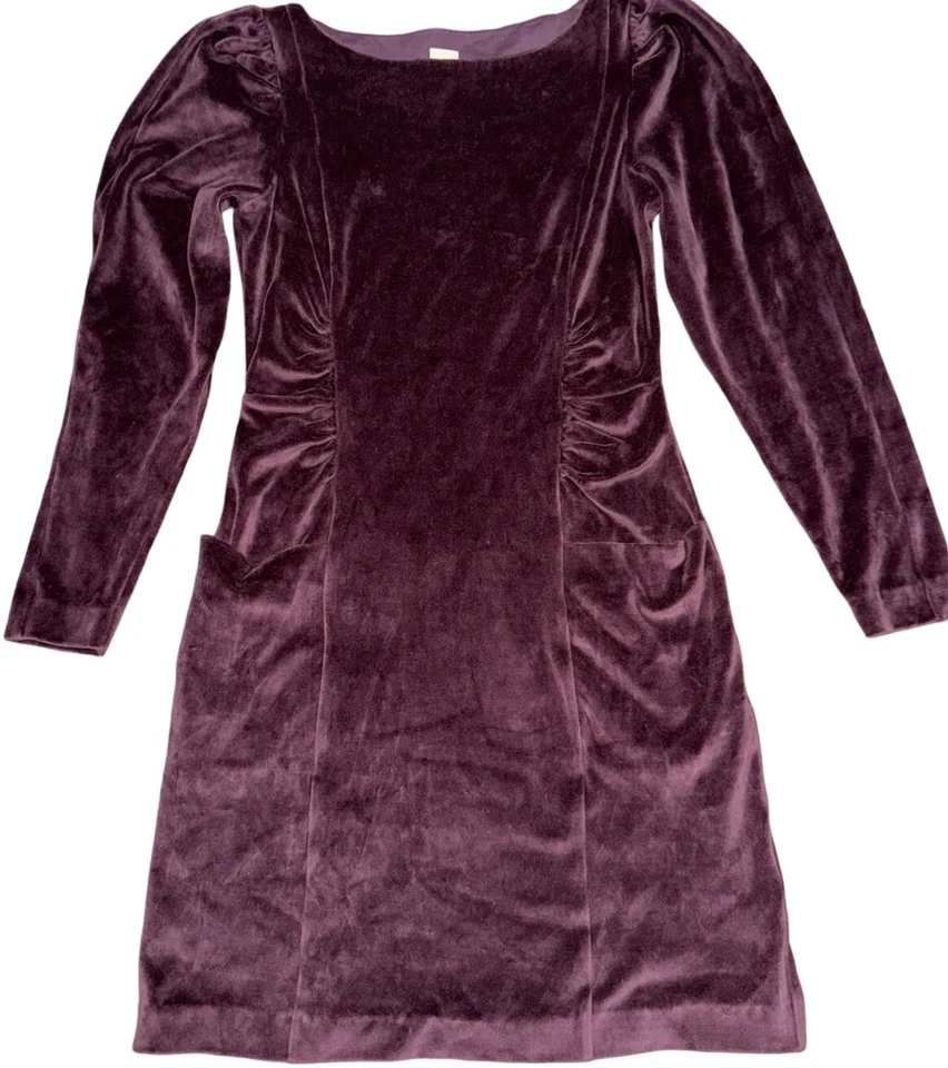 Rebecca Taylor LA VIE Velvet Dress Long Sleeve Purple Sz S Puff Sleeve Ruched - Image 2 of 4