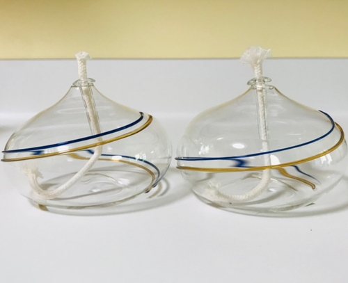 Blown Glass Oil Lamp Candle Set | Vintage Table Pair - Picture 2 of 8