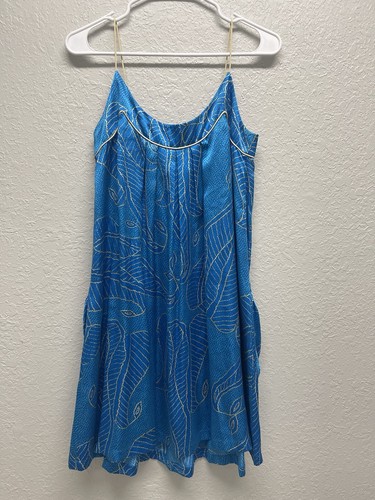Diane Von Furstenburg Blue leaf shimmery silk slip dress size 6 - Picture 6 of 7