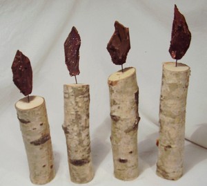4 Holzkerzen Aus Birke Mit Glitzer Rinde Als Flamme Deko Weihnachten Handarbeit Ebay