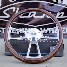 14" Billet Steering Wheel for Chevy - Burlwood Wrap and Chevy Horn Button