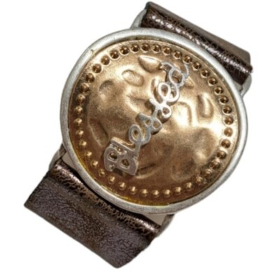 Yik Fung Copper Metallic Silver Tone Blessed Adjustable Women's Bracelet