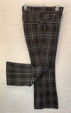 Vintage Leisure Pants Golf Polyester Brown Blue Plaid Check Party Disco youth