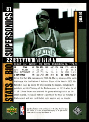 2004-05 Upper Deck Hardcourt #81 Ronald Murray Seattle SuperSonics
